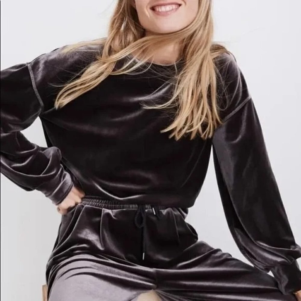 NWOT Madewell Velvet Balloon Sleeve Cuffs Oversized Sweatshirt